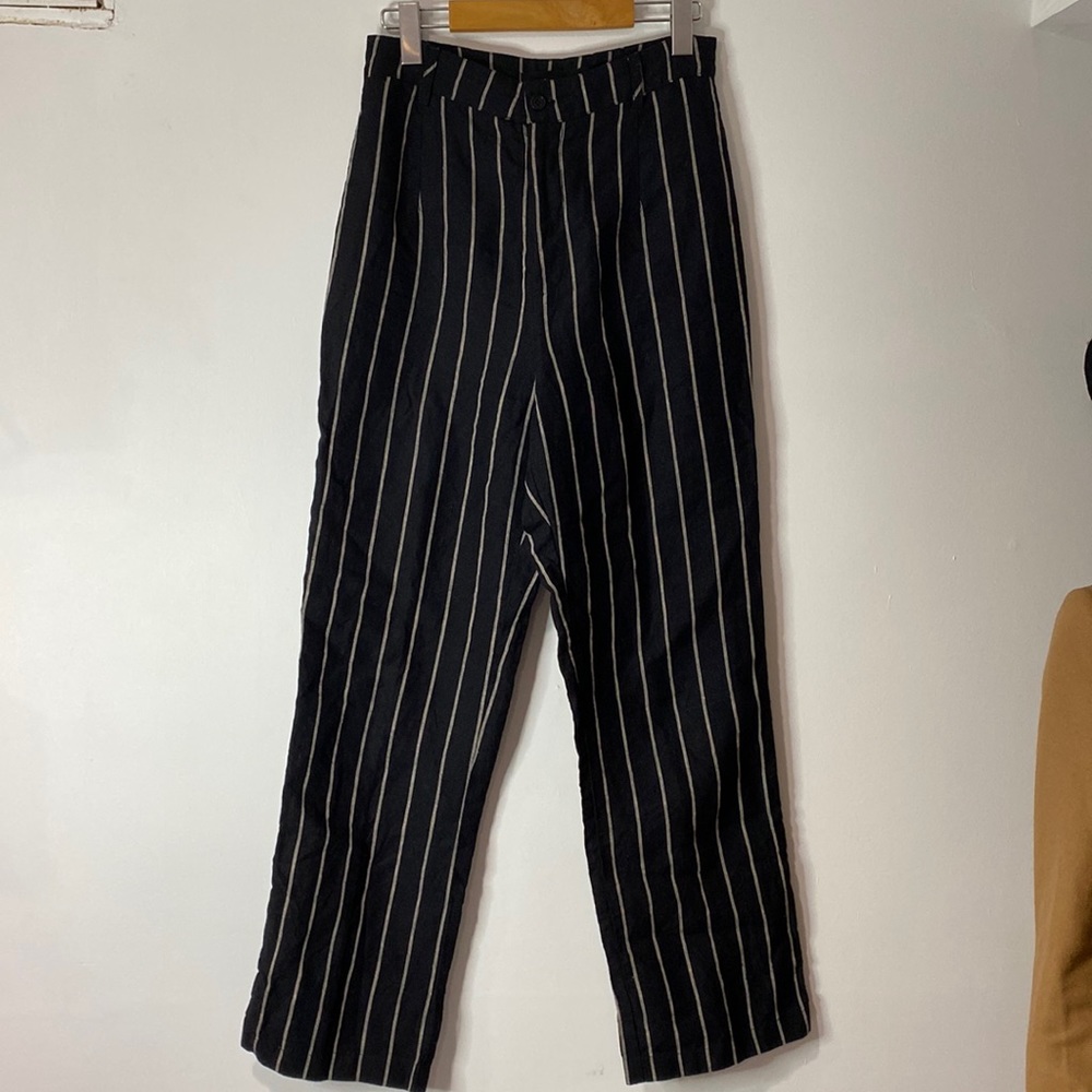 Reformation Black Linen Striped Pant